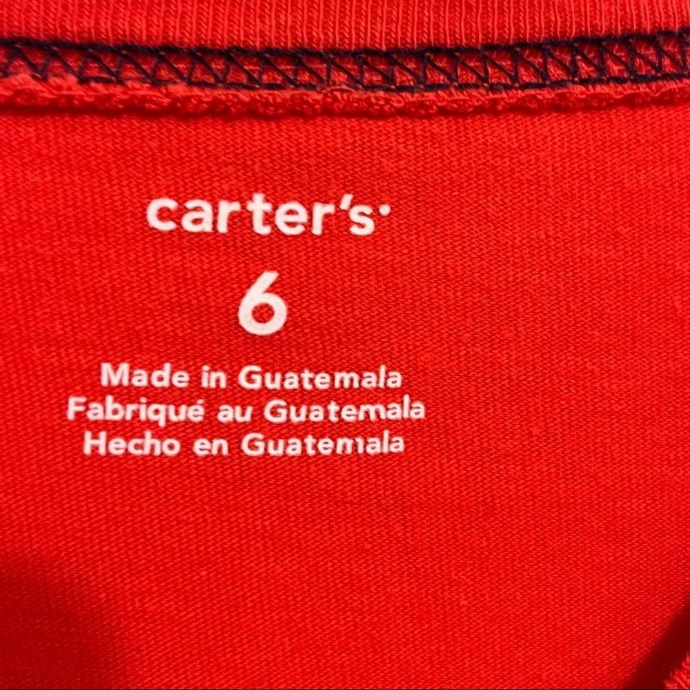 CARTER’S Boys Shirt 100% Cotton Red White DUDE Layer look Long Sleeve Size 6